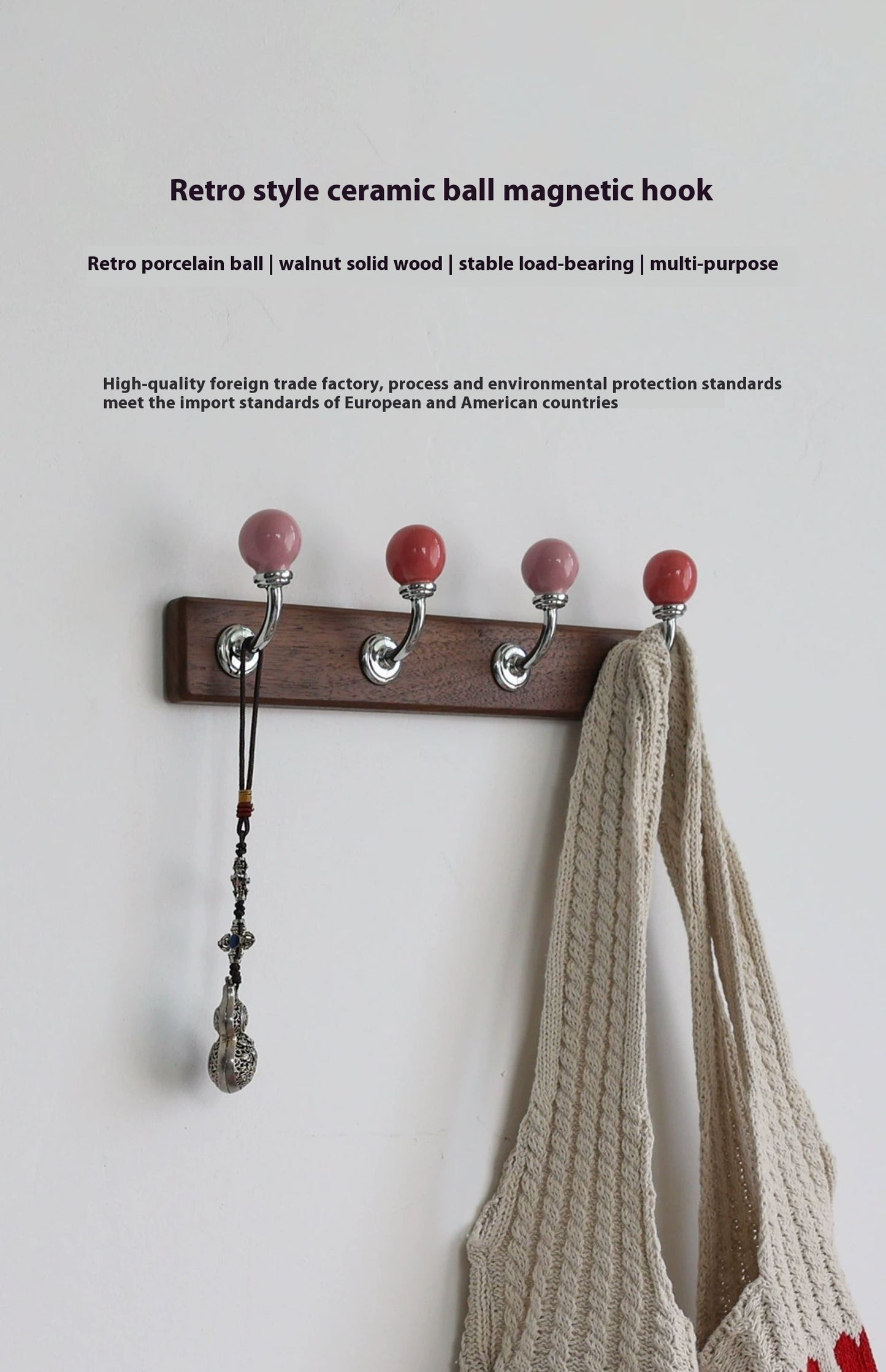 Walnut Solid Wood Hook Entrance Coat Bag Decorative Hook